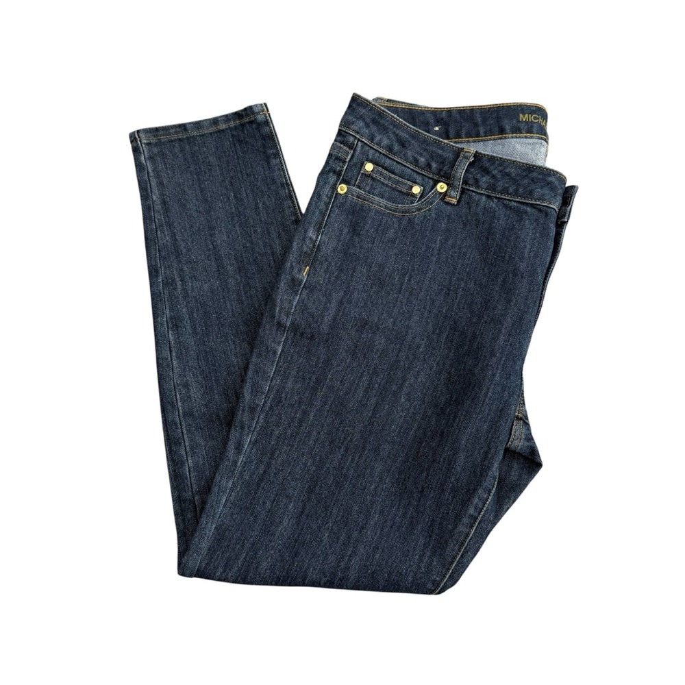 Michael Kors Izzy Skinny Jeans Bootcut Women 10P Dark Wash Gold Tone Buttons